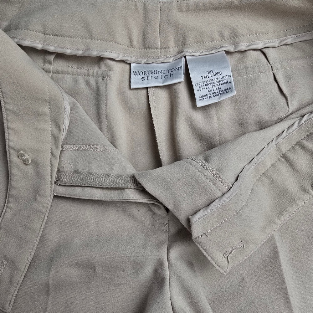Worthington Stretch Dress Pants Womens 10T Tall Beige Tan Straight Leg Trousers - Picture 4 of 13